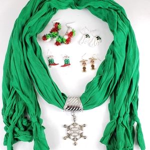 Christmas scarf 4 pairs of earrings